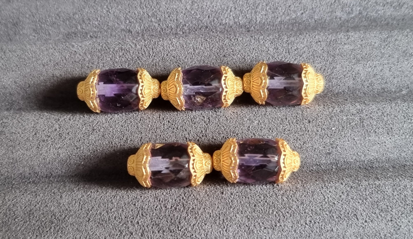 Amethyst Faceted Barrel in S925 Gold - Bleus Vault.C