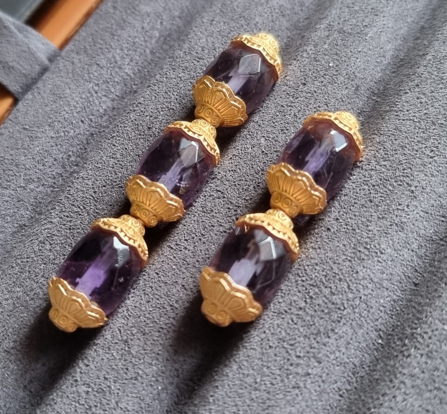 Amethyst Faceted Barrel in S925 Gold - Bleus Vault.C