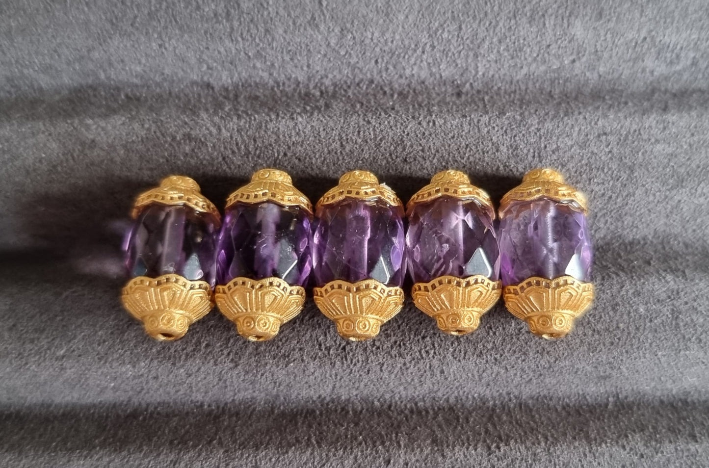 Amethyst Faceted Barrel in S925 Gold - Bleus Vault.C