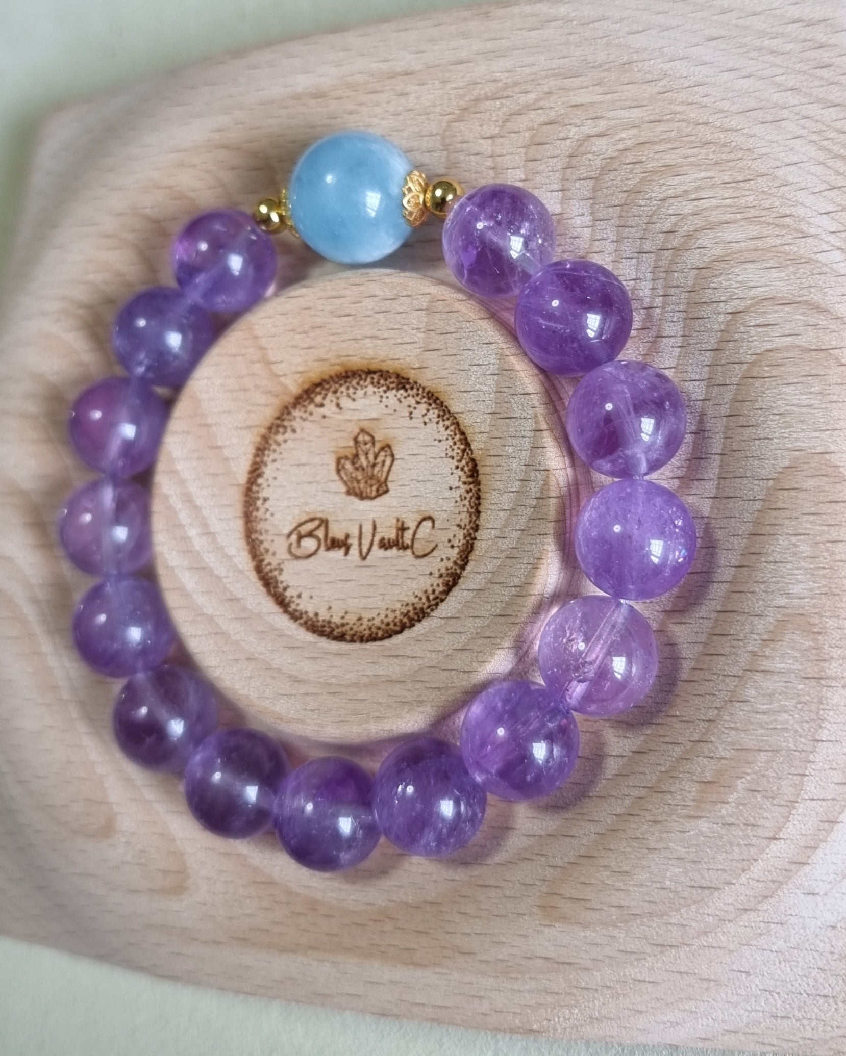 Lavender Amethyst 11m (High Grade), Aquamarine 13.5mm S925 Gold 薰衣草紫晶 - Bleus Vault.C