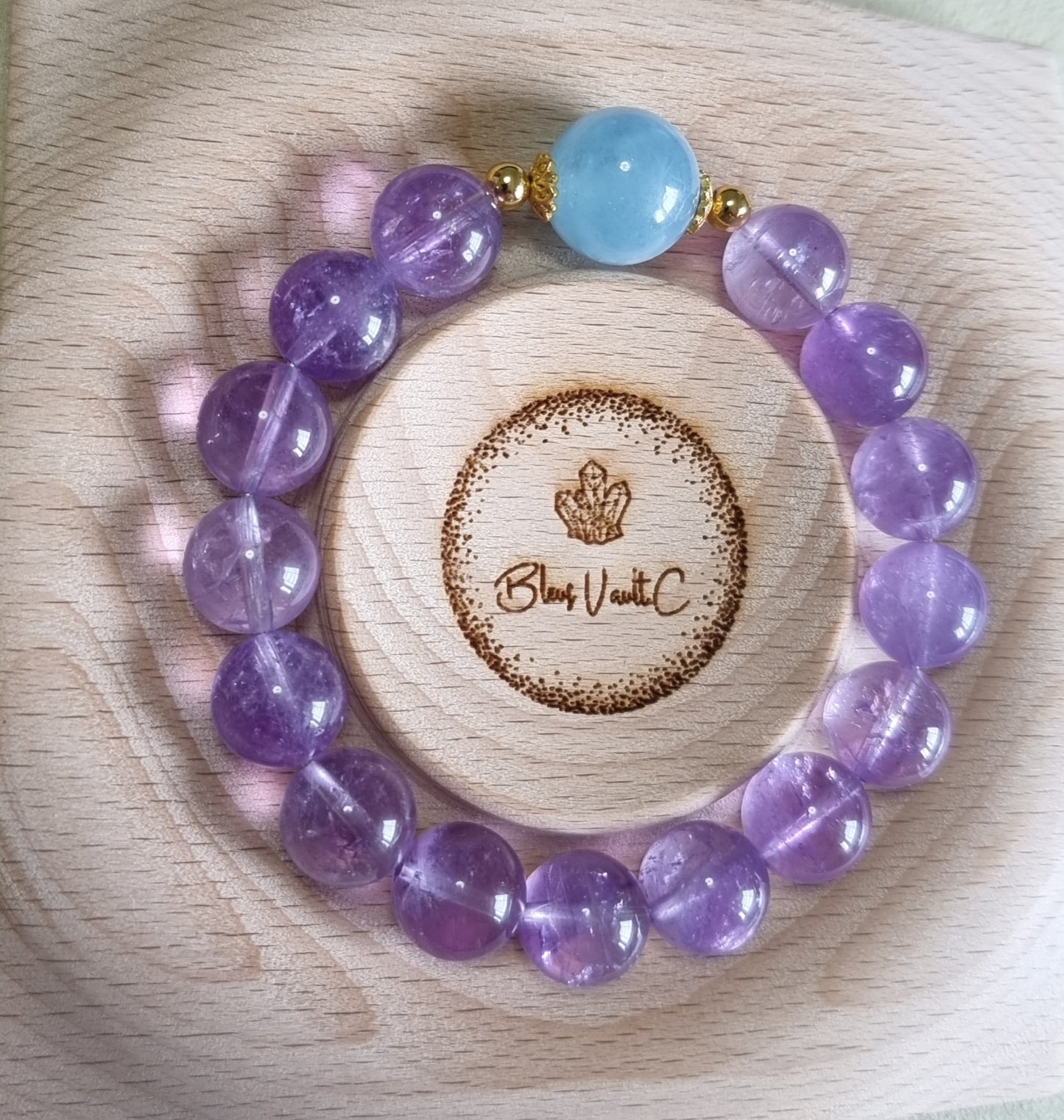 Lavender Amethyst 11m (High Grade), Aquamarine 13.5mm S925 Gold 薰衣草紫晶 - Bleus Vault.C