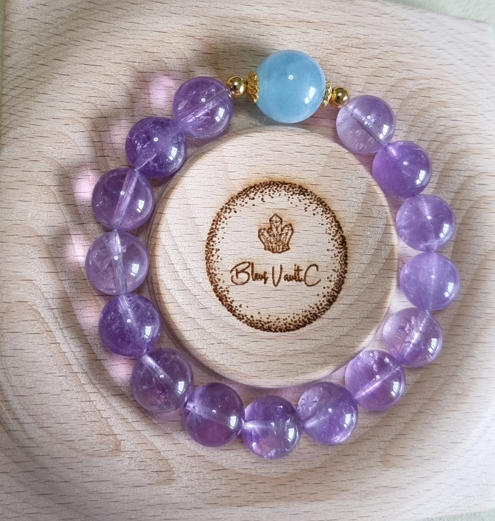 Lavender Amethyst 11m (High Grade), Aquamarine 13.5mm S925 Gold 薰衣草紫晶 - Bleus Vault.C