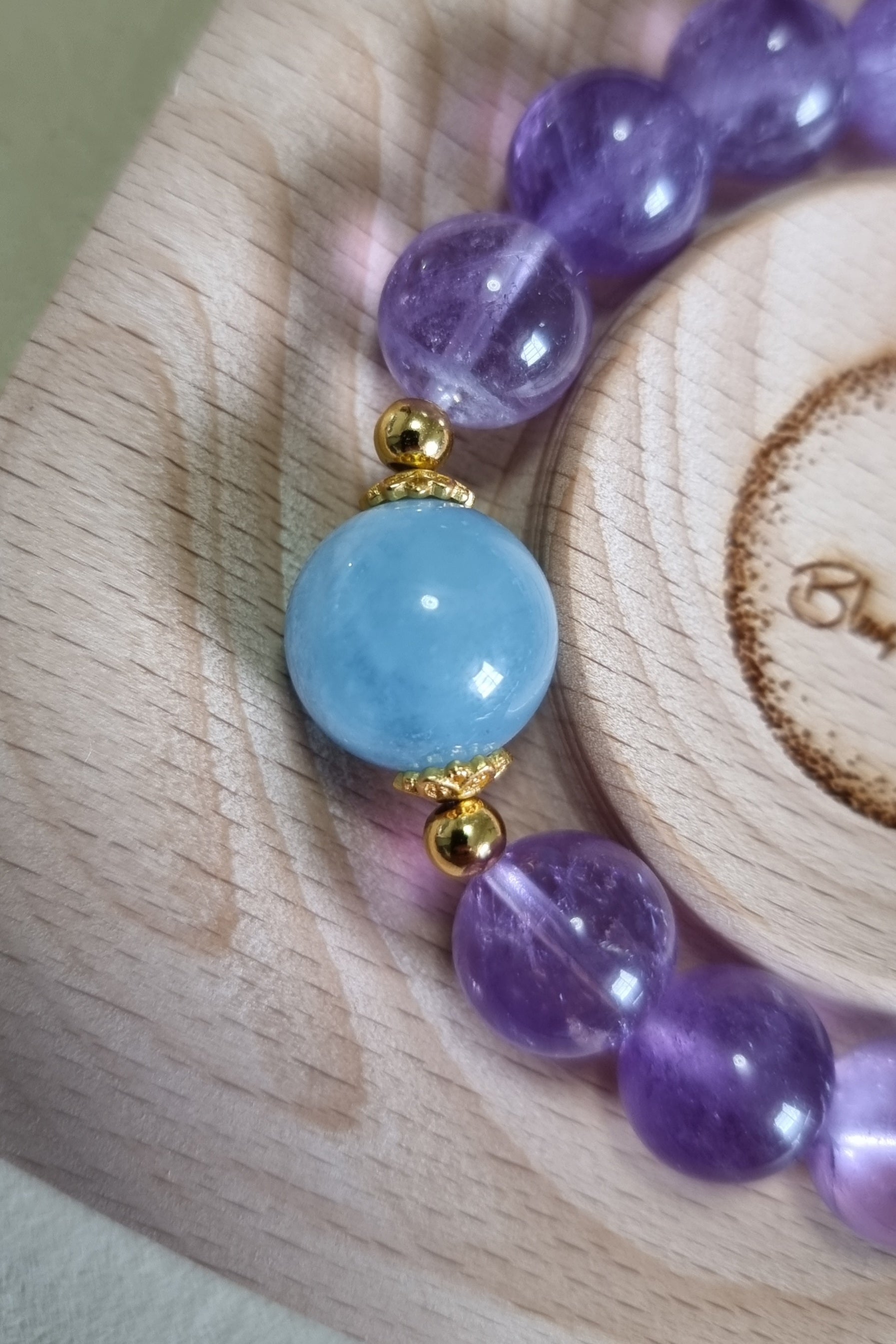 Lavender Amethyst 11m (High Grade), Aquamarine 13.5mm S925 Gold 薰衣草紫晶 - Bleus Vault.C