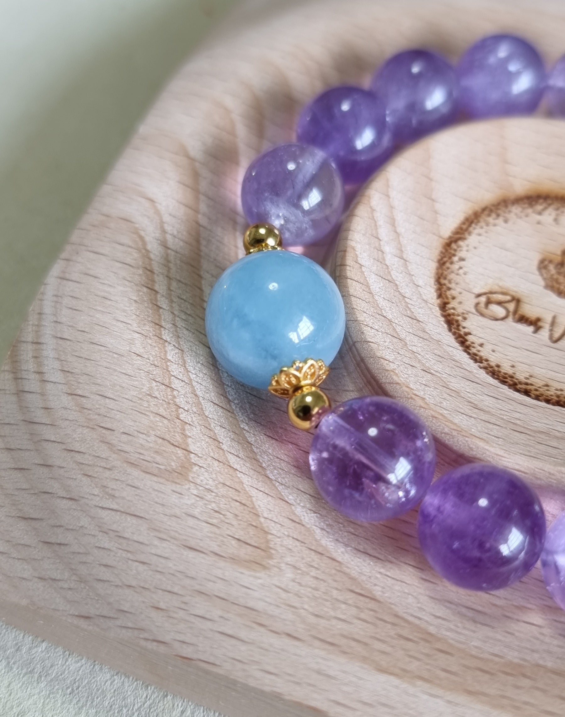Lavender Amethyst 11m (High Grade), Aquamarine 13.5mm S925 Gold 薰衣草紫晶 - Bleus Vault.C