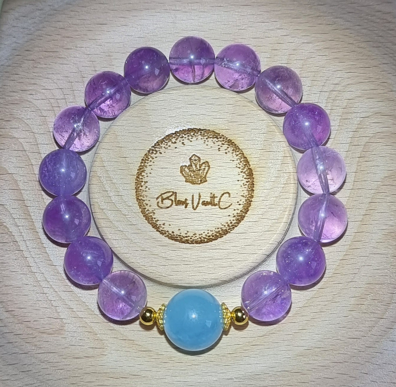 Lavender Amethyst 11m (High Grade), Aquamarine 13.5mm S925 Gold 薰衣草紫晶 - Bleus Vault.C