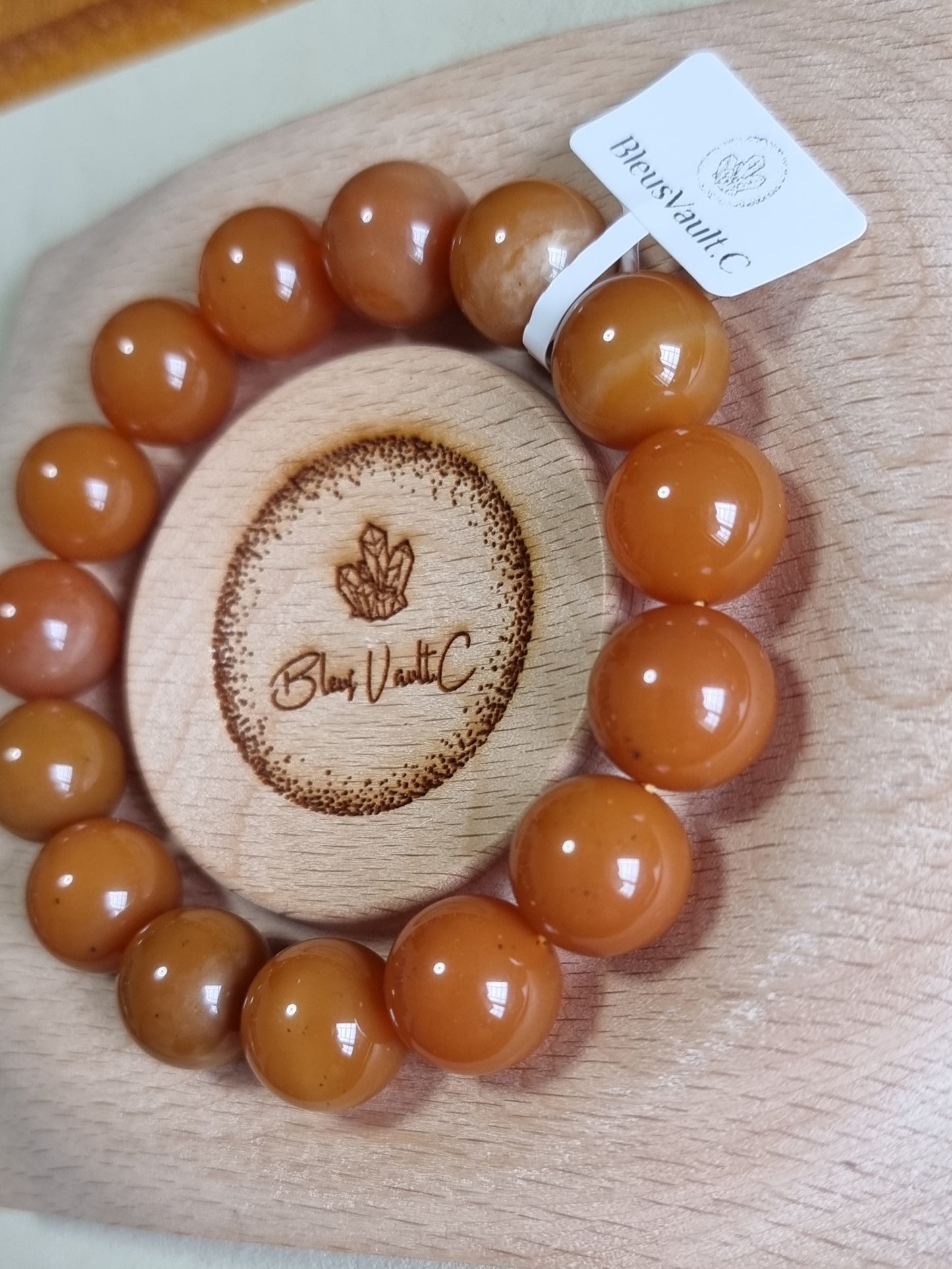Burmese Yellow Dragon Jade with Certification 15mm Honey Orange 缅黄龙玉 - Bleus Vault.C