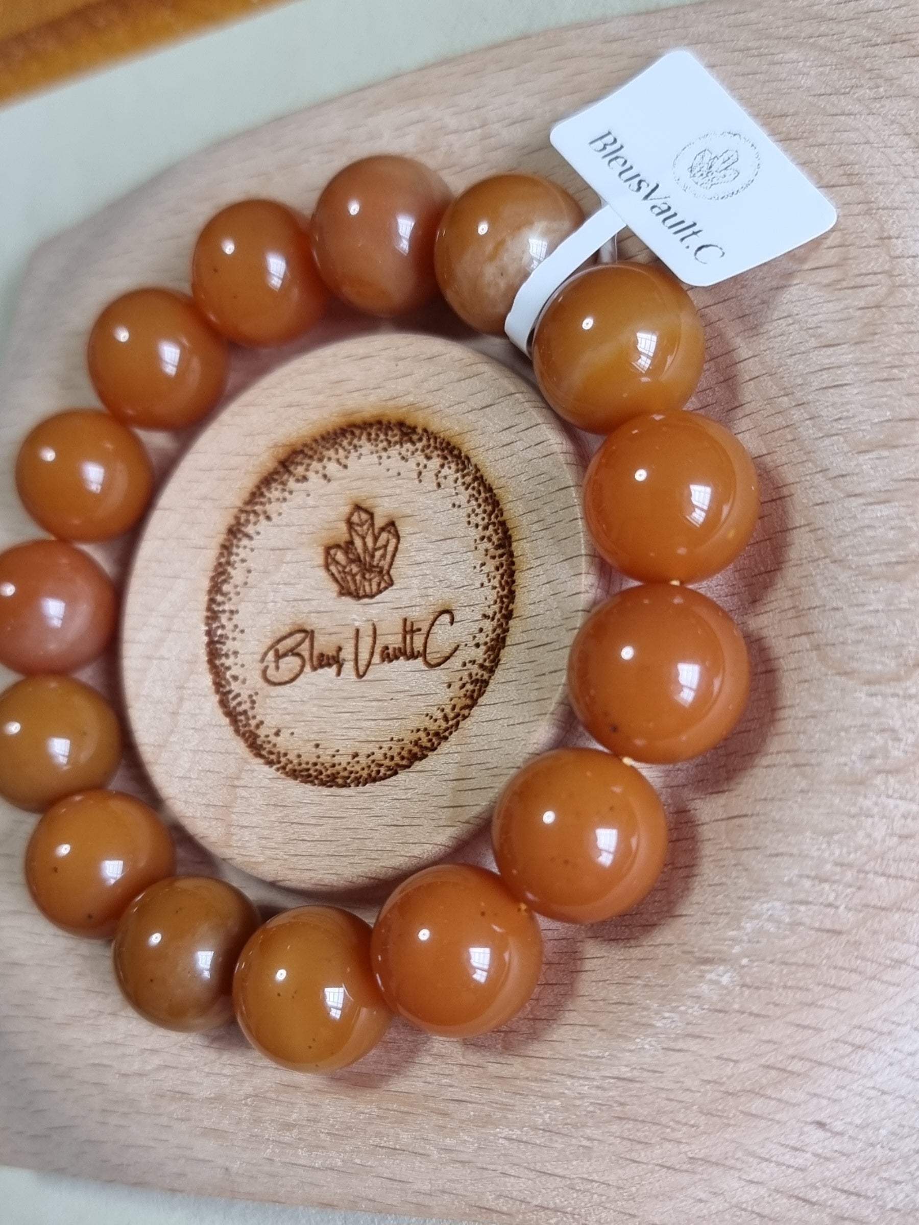 Burmese Yellow Dragon Jade with Certification 15mm Honey Orange 缅黄龙玉 - Bleus Vault.C