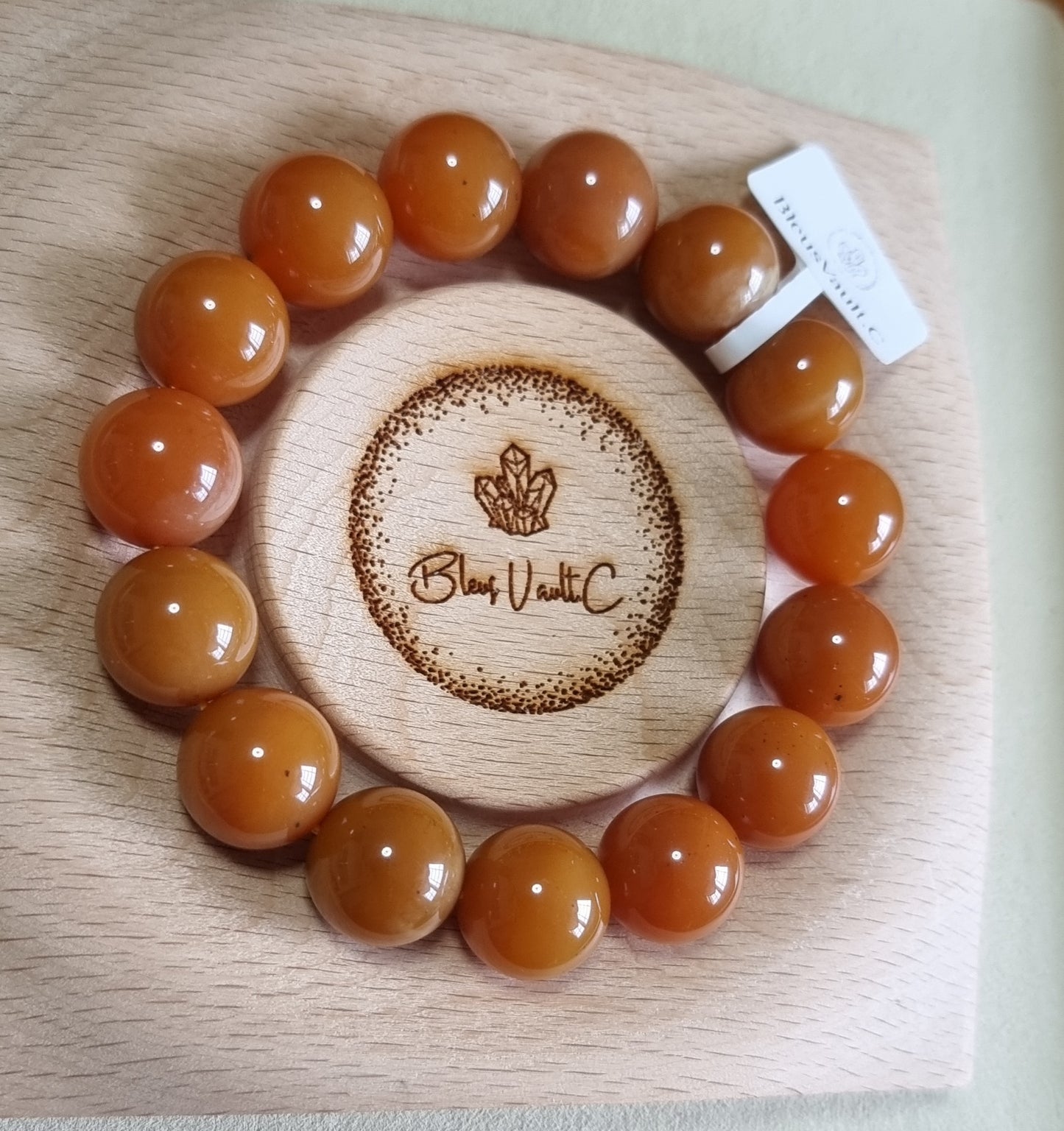 Burmese Yellow Dragon Jade with Certification 15mm Honey Orange 缅黄龙玉 - Bleus Vault.C
