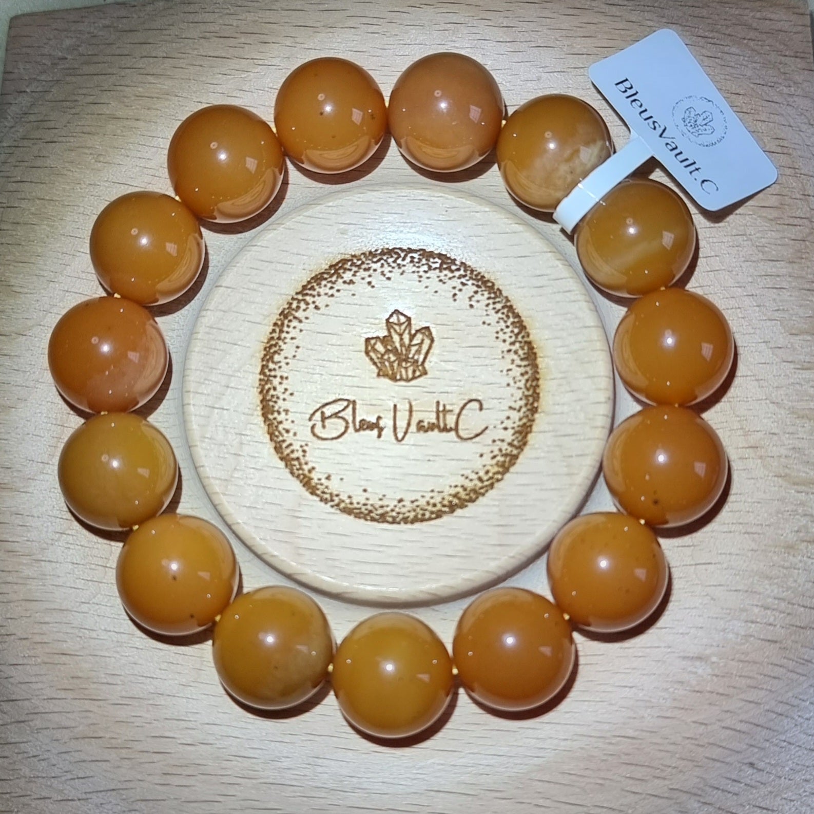 Burmese Yellow Dragon Jade with Certification 15mm Honey Orange 缅黄龙玉 - Bleus Vault.C