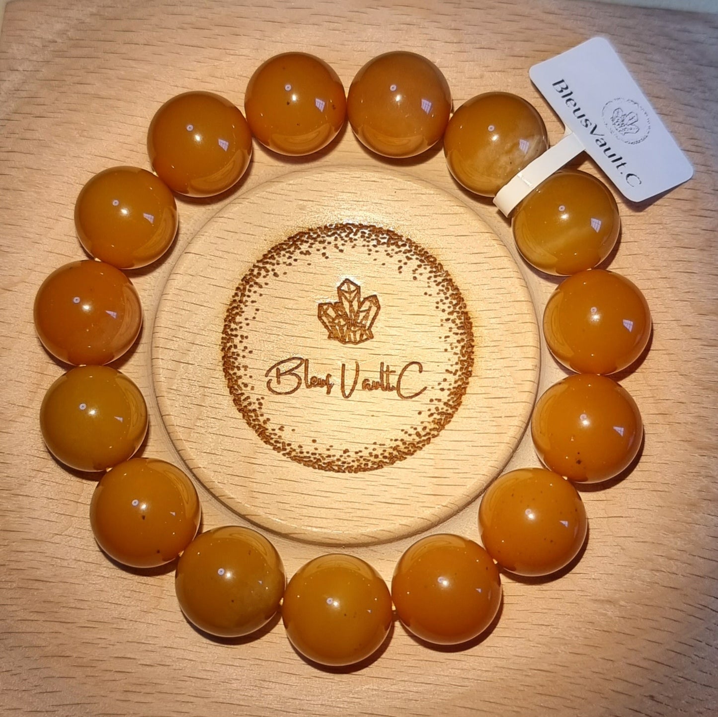 Burmese Yellow Dragon Jade with Certification 15mm Honey Orange 缅黄龙玉 - Bleus Vault.C
