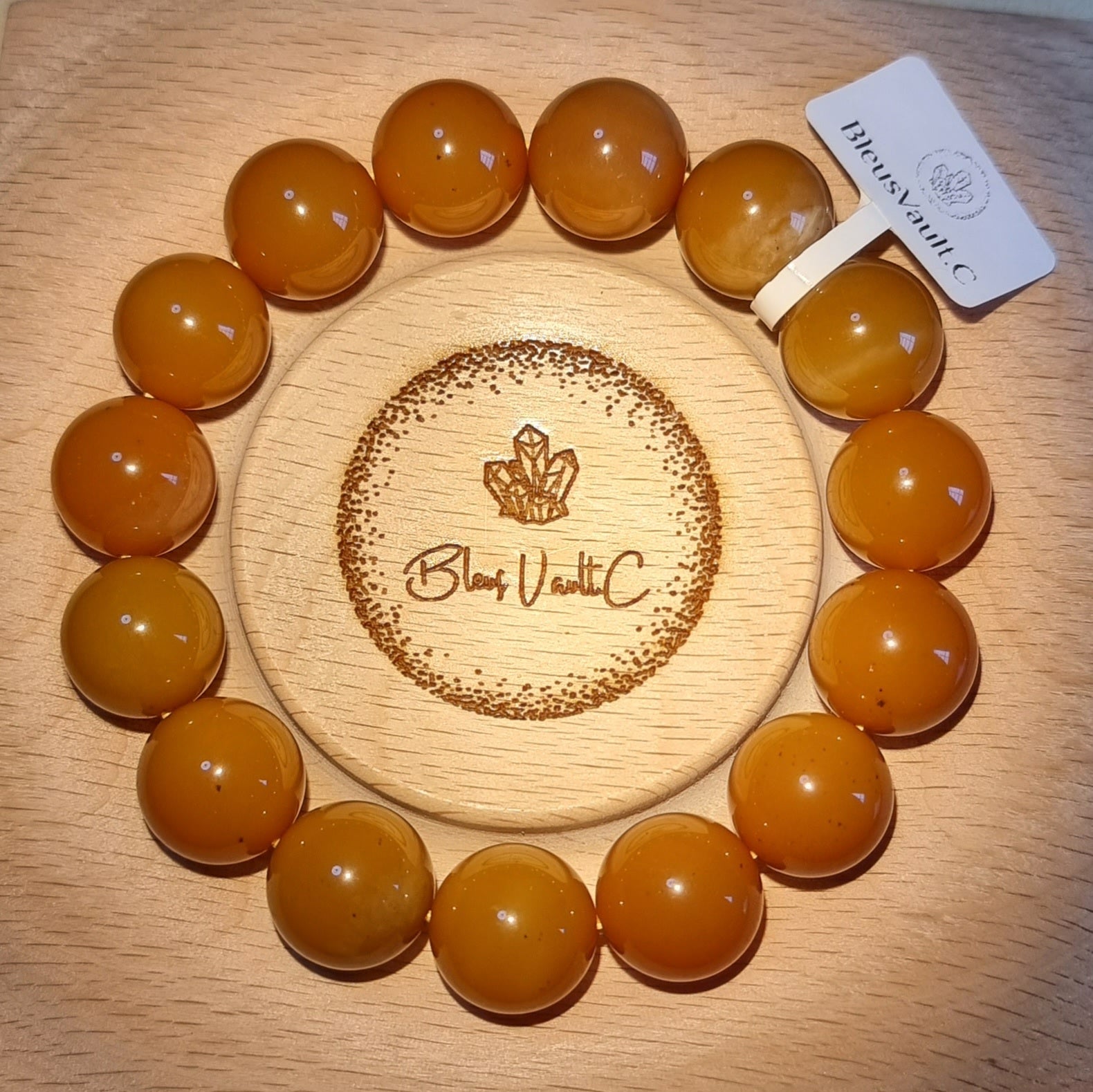Burmese Yellow Dragon Jade with Certification 15mm Honey Orange 缅黄龙玉 - Bleus Vault.C