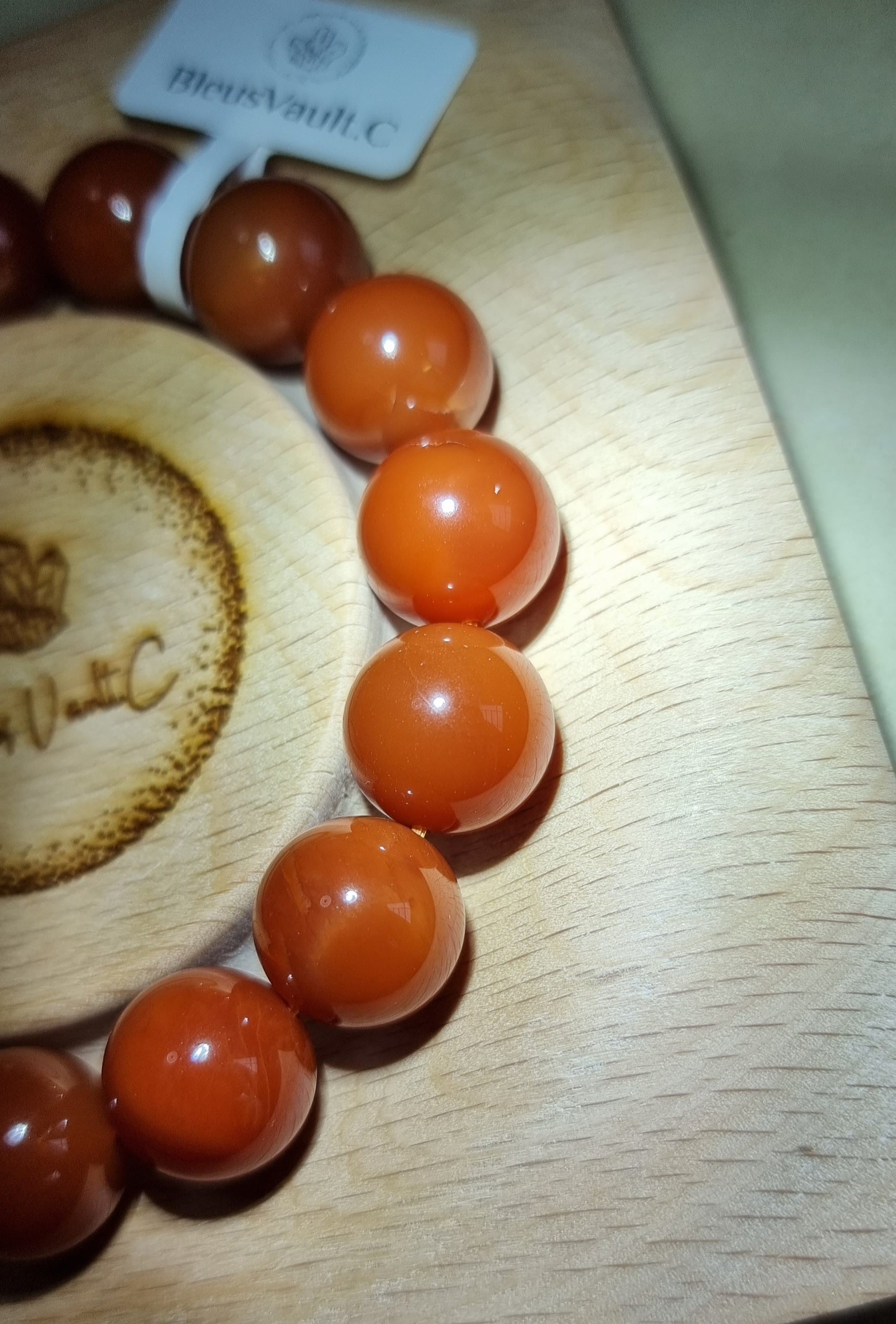 Burmese Yellow Dragon Jade with Certification 13.5mm (High Grade) Dark Reddish Orange 缅黄龙玉 - Bleus Vault.C
