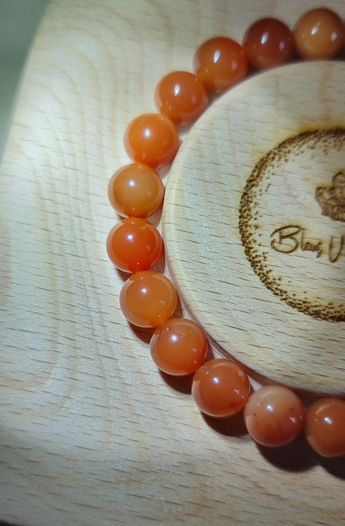 Burmese Yellow Dragon Jade 8mm Reddish Orange 缅黄龙玉q - Bleus Vault.C