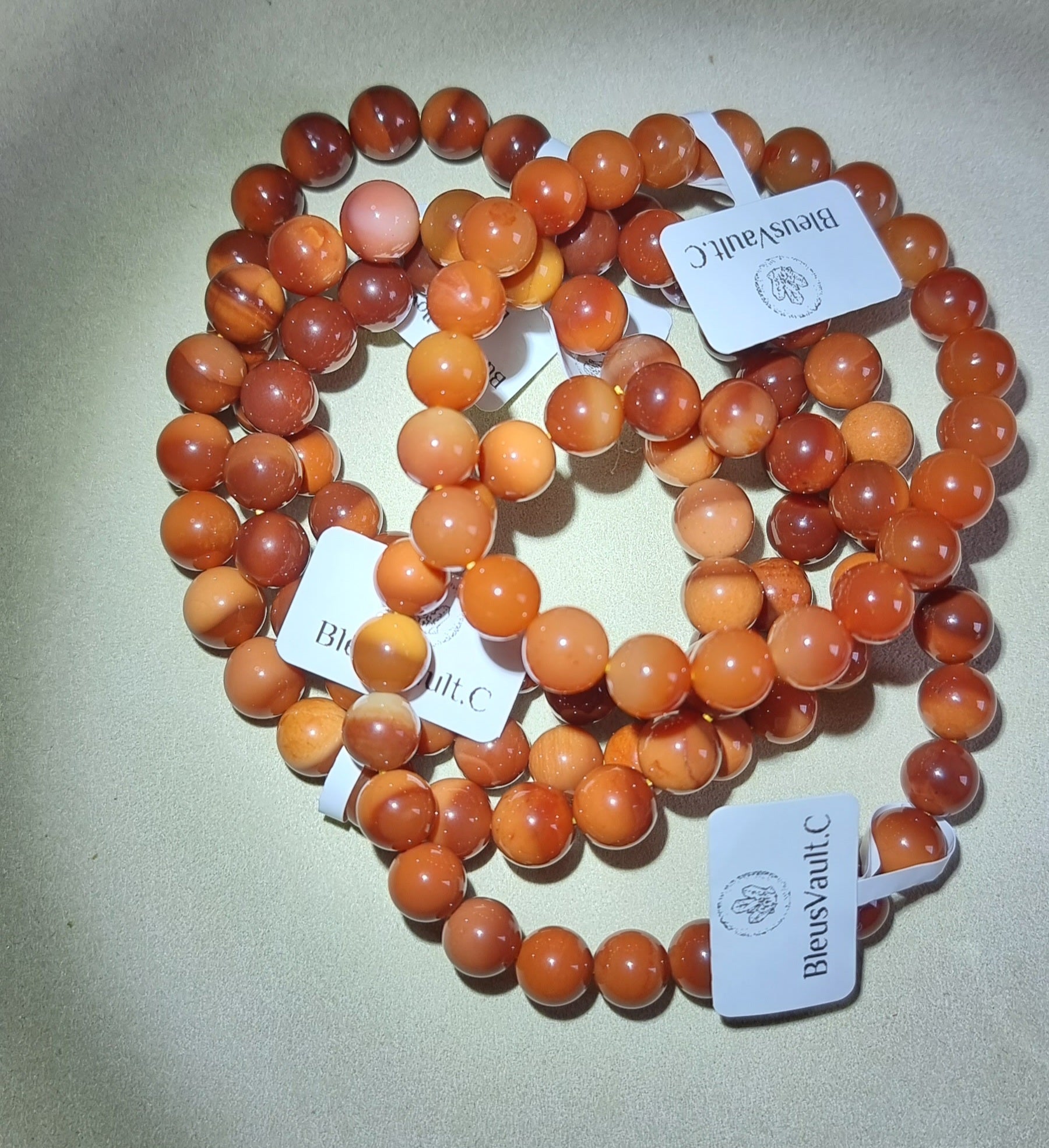 Burmese Yellow Dragon Jade 8mm Reddish Orange 缅黄龙玉q - Bleus Vault.C