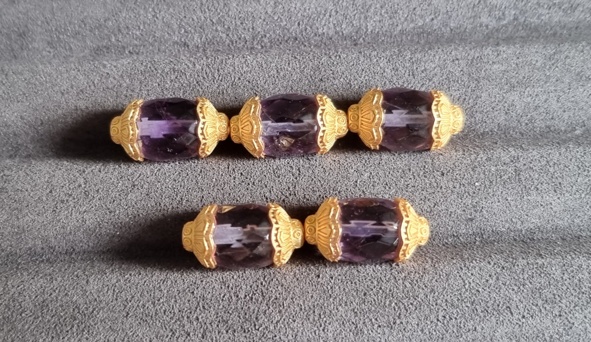 Amethyst Faceted Barrel in S925 Gold - Bleus Vault.C 