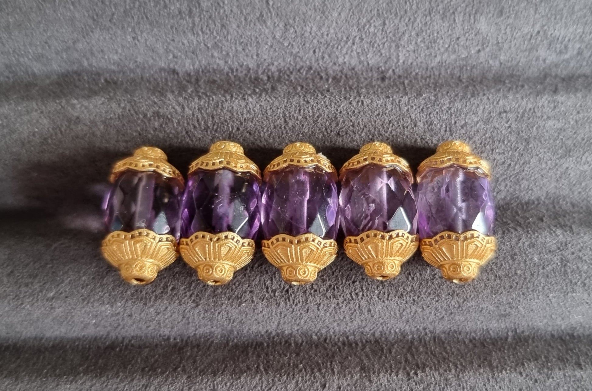 Amethyst Faceted Barrel in S925 Gold - Bleus Vault.C 