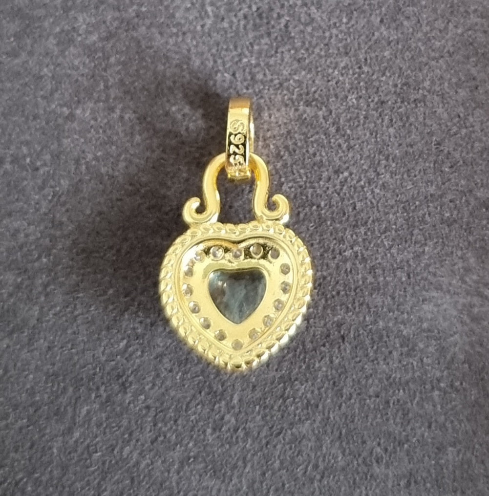 Blue Topaz Faceted Heart with Full Rhinstones in S925 Gold - Bleus Vault.C 