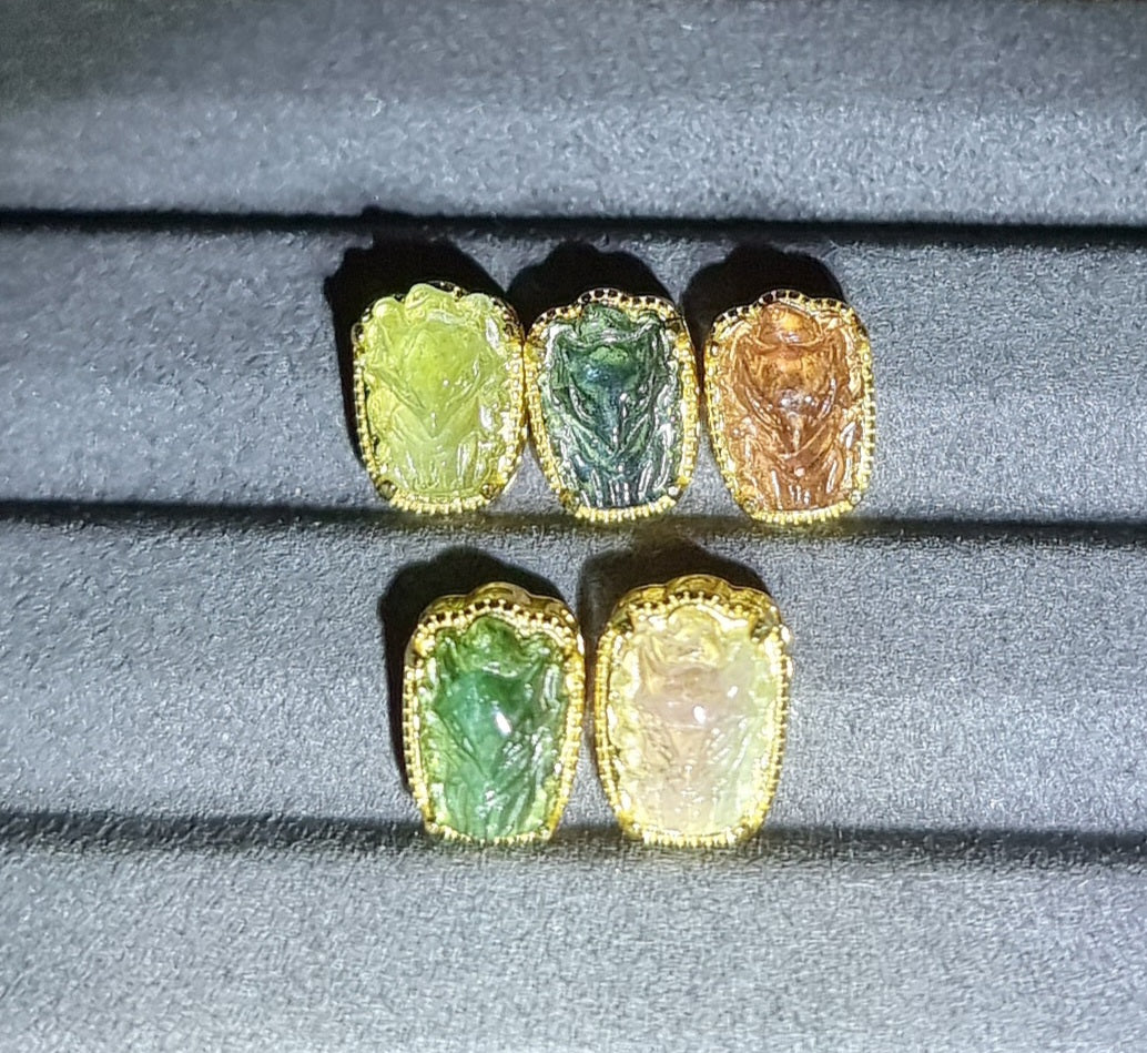 Tourmaline 9 Fox Tail in S925 Gold (1 set available) - Bleus Vault.C 