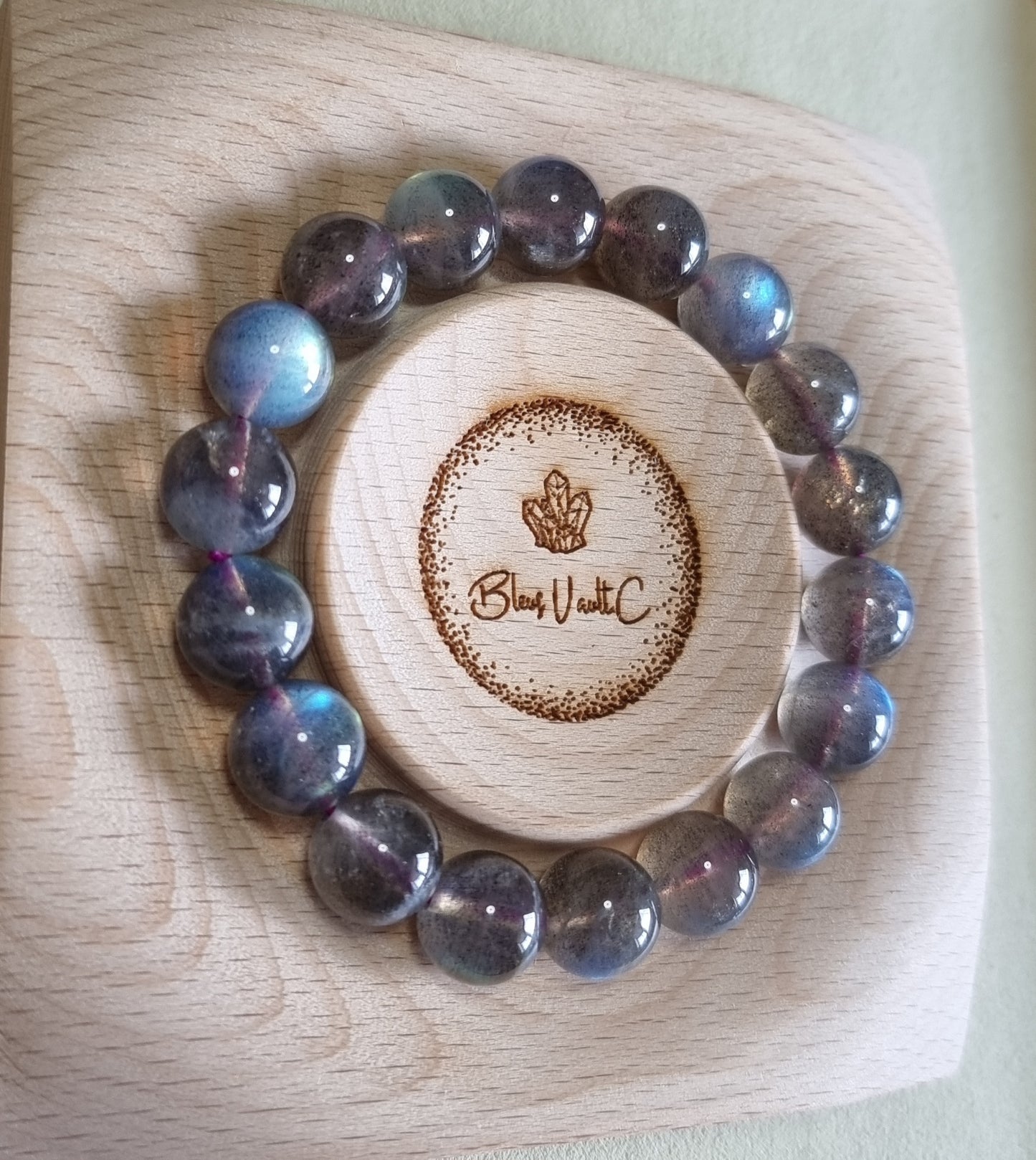 Labradorite Moonstone 11.2- 11.5mm Blue & Slight Rainbow Sheen with Certification (Premium Grade) 拉长石 - Bleus Vault.C 